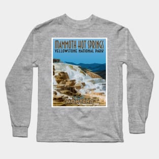 Mammoth Hot Springs retro travel poster image Long Sleeve T-Shirt